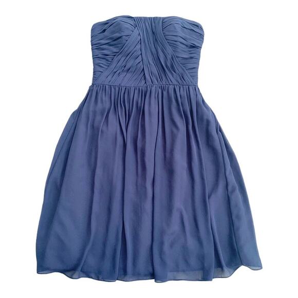 Bill Levkoff Chiffon Short Strapless Dress Sweetheart Neckline Navy 6 Bridesmaid - Picture 2 of 12